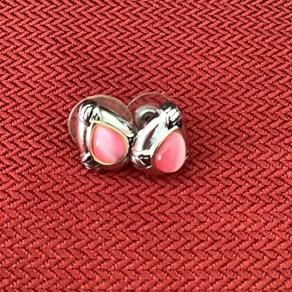 None Jewelry - Pink cabochon earrings pierced Silvertone custom jewelry